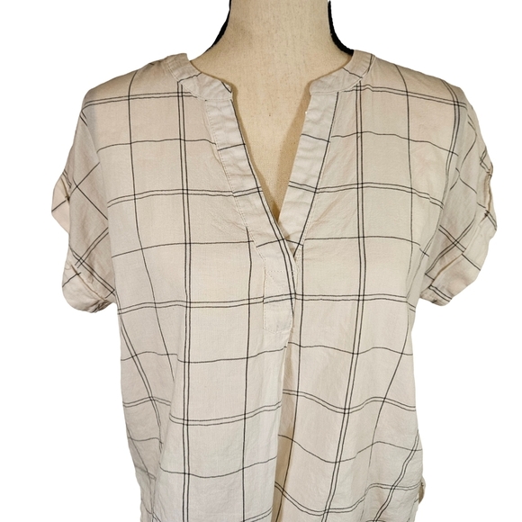 Blu Pepper Linen Style Short Sleeve Blouse, Ivory With Black Stripes, Small - Picture 2 of 11